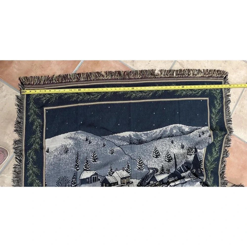 vintage Mohawk Home Winter Village Tapestry Throw Blanket Made In USA